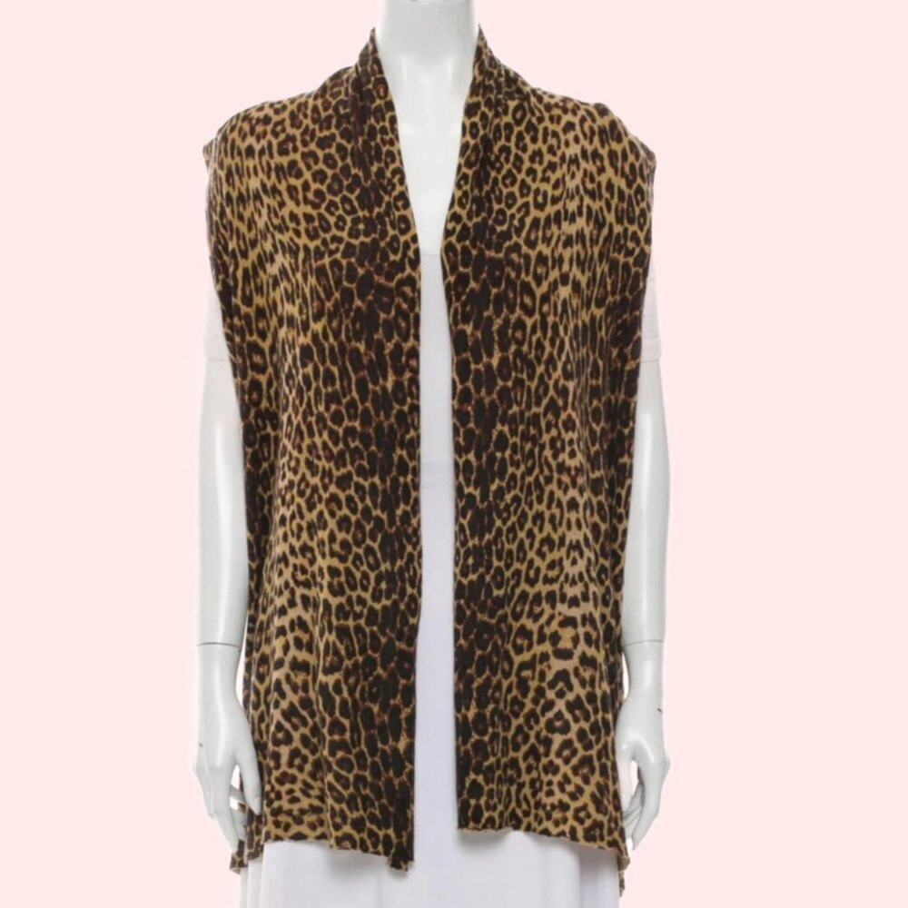 Neiman Marcus Cheetah Print Open-Front Sweater Ve… - image 1